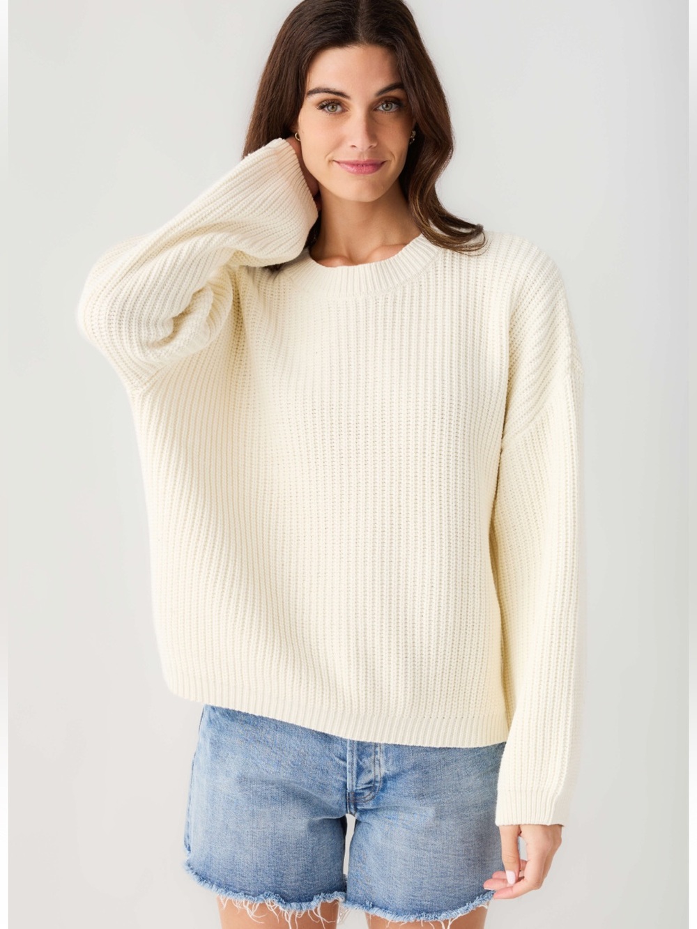 By Together Cream Ribbed Crewneck Sweater